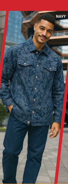 Stacy Adams 65009, Fancy Jacquard Denim Jacket, Full Cut