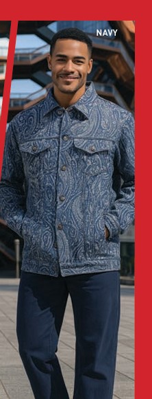 Stacy Adams 65010, Fancy Jacquard Denim Jacket, Full Cut