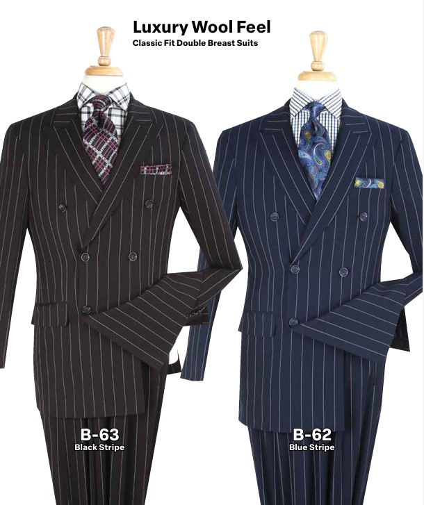 Apollo Collection B-62, Luxury Wool Feel, Classic Fit Double Breast Suits