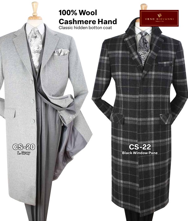 Apollo Collection CS-20, 100% Wool Cashmere Hand Classic Hidden Botton Coat