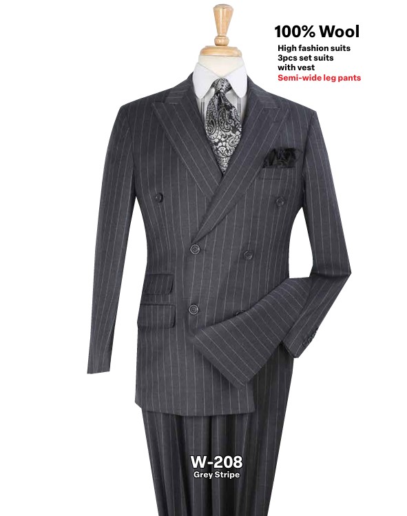 Apollo Collection W-208, 100% Wool, High Fashion 3PC Set Suits